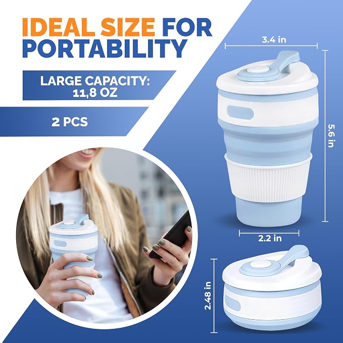 2-Pack Collapsible Coffee Cup Reusable – 12oz Leakproof Travel Coffee Mug - Image 2