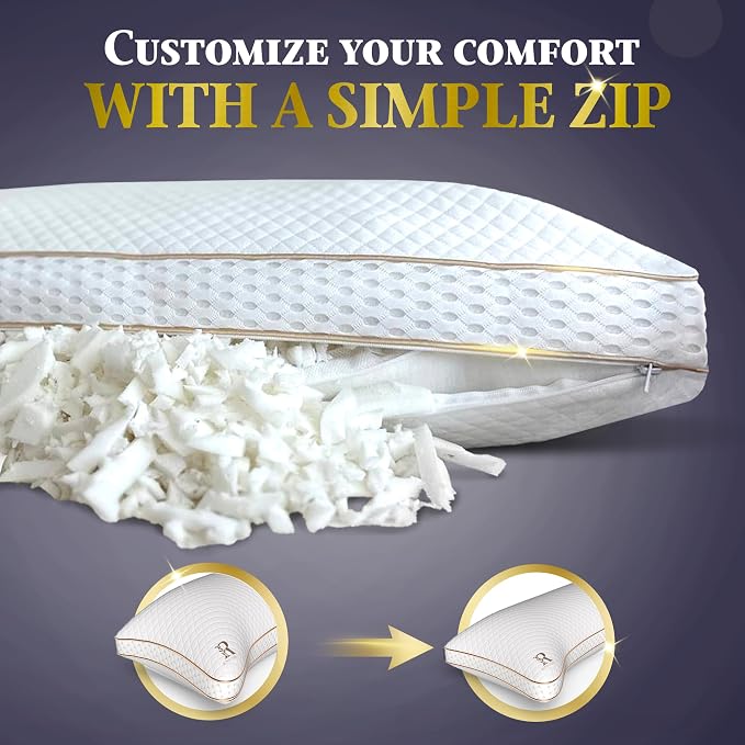 Royal Therapy Adjustable Shredded Memory Foam Pillows – 2-Pack Queen Size Set - Image 2