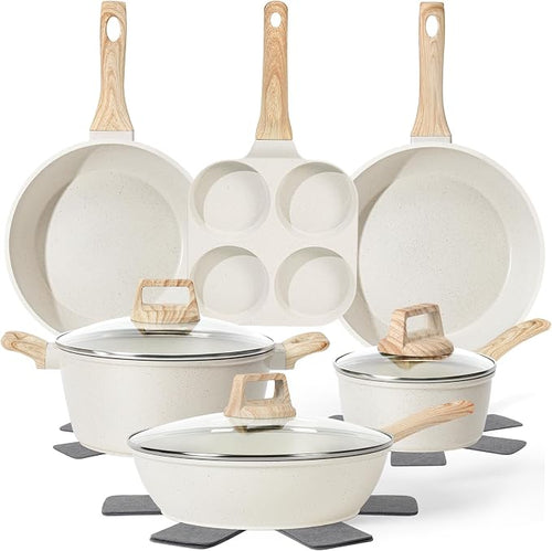 13 Pcs Pots and Pans Set, Nonstick Cookware Sets White Granite Induction by SODAY