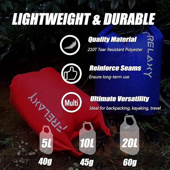 Frelaxy Dry Bag 3-Pack/5-Pack, Ultralight Dry Sack, Outdoor Bags Keep Gear Dry - Image 5