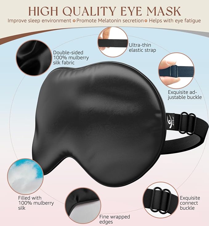HiRui Silk Sleep Mask, 100% Natural Mulberry Silk of Double-Sided & - Image 4