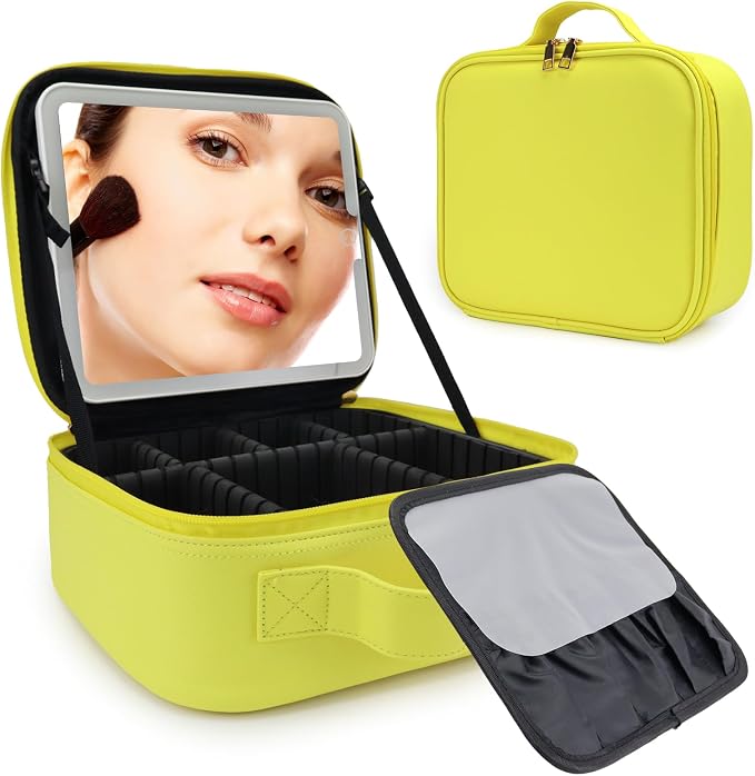 Travel Makeup Bag with LED Mirror Travel Makeup Organizer with 3 Lighted by Unknown
