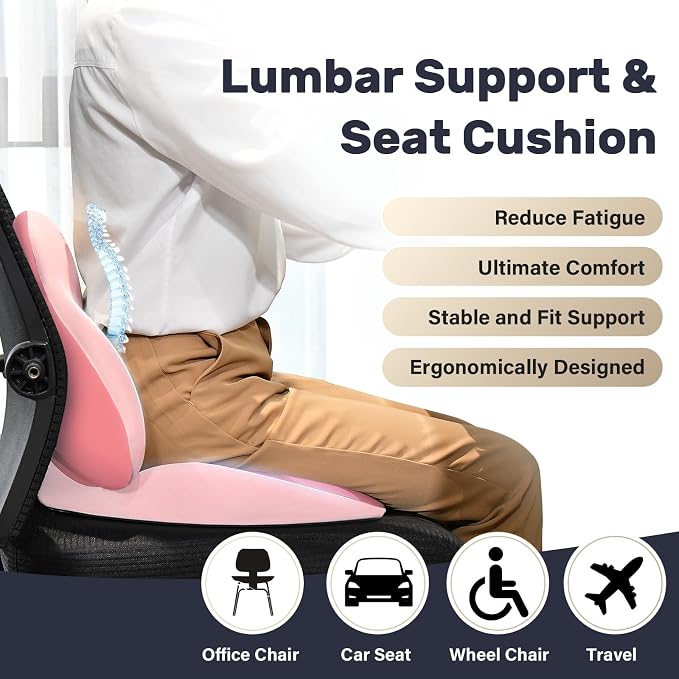 Coverado Car Seat Cushion and Lumbar Support Pillow, Memory Foam Ergonomic Back - Image 2
