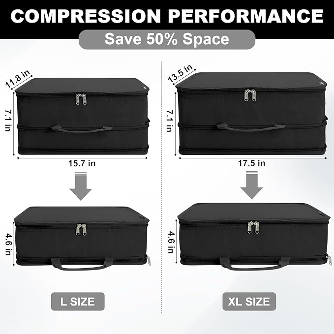 Compression Packing Cubes for Travel Essentials, 2 Pack Expandable Travel Cubes - Image 2