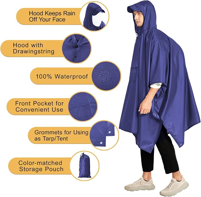 salamra Hooded Rain Poncho Waterproof Raincoat Jacket - Image 4