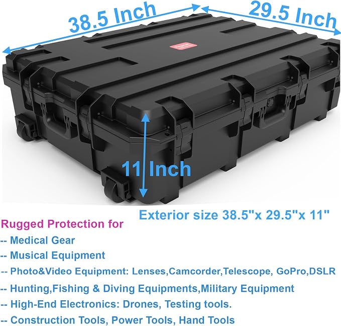 Waterproof Hard Case, 38.5x 29.5 x 11 Inch Rolling Hard Case, Equipment Roller - Image 4