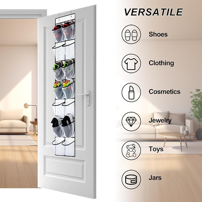 Over The Door Shoe Organizer, 14 Large Mesh Pockets Hanging Shoe Rack - Image 4