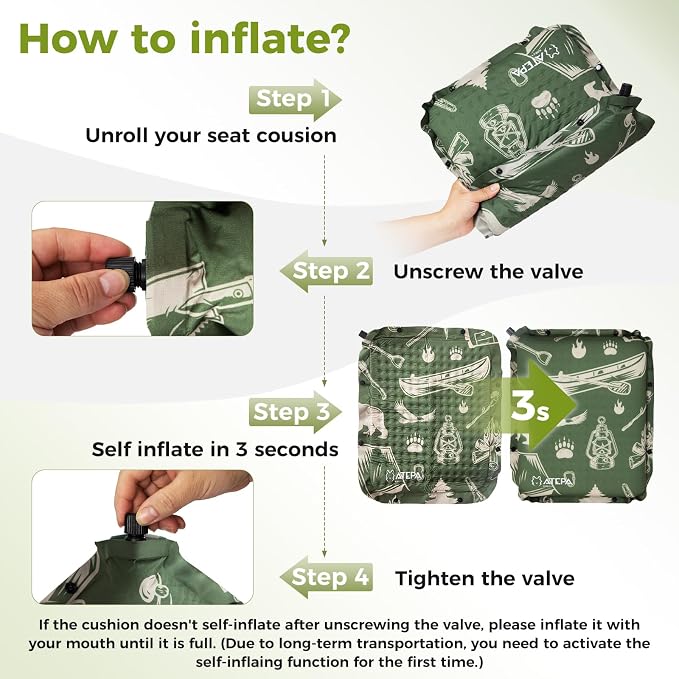 ATEPA Inflatable Stadium Seat Cushion, Self-Inflating Memory Foam Stadium Seats - Image 5