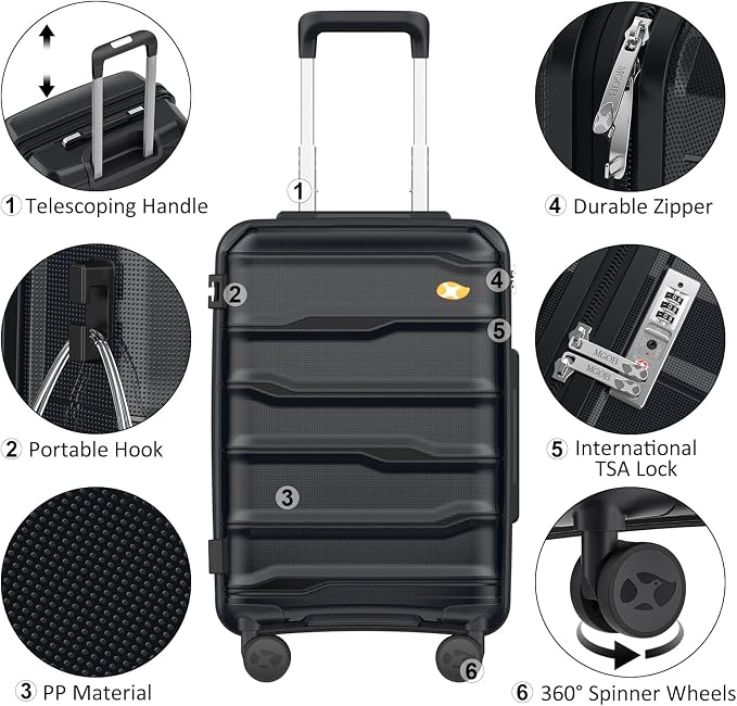 24 Inch Luggage with Spinner Wheels, Hard Shell Suitcase, Lightweight PP - Image 5