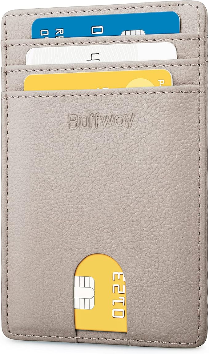 Buffway Mens Slim Wallet, Minimalist Thin Front Pocket Leather Credit Card by Buffway