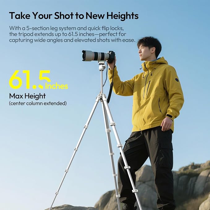 ULANZI Ombra Ⅱ Camera Travel Tripod White, 61.5" Aluminum Tripod Foldable - Image 2