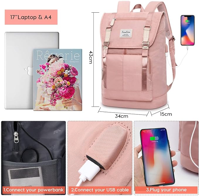 Women Backpack Schoolbag for Teen Girls, College Student Bookbag for 17 Inch - Image 7