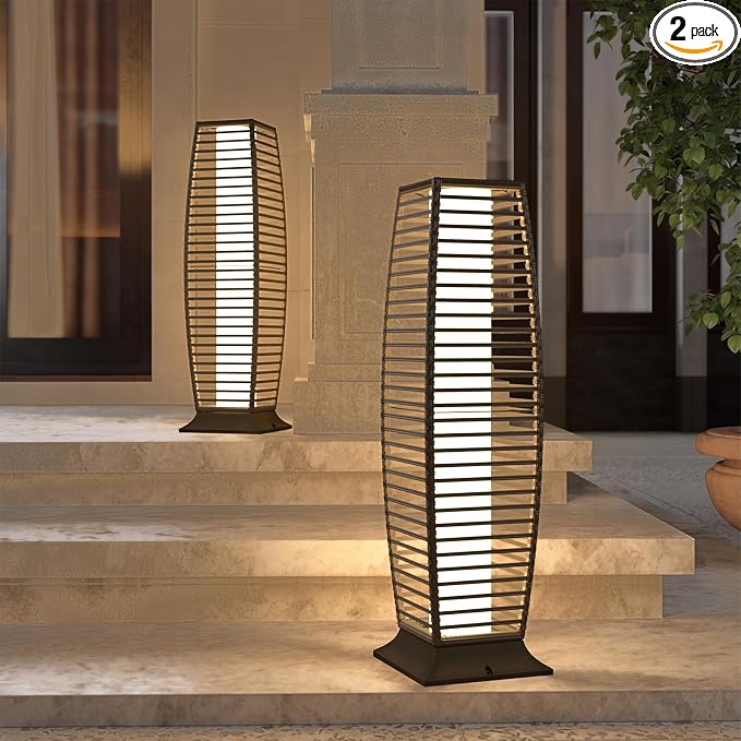 Grand patio 2-Piece Outdoor Floor Lamp Solar Powered Lantern Waterproof Wicker by GrandPatio