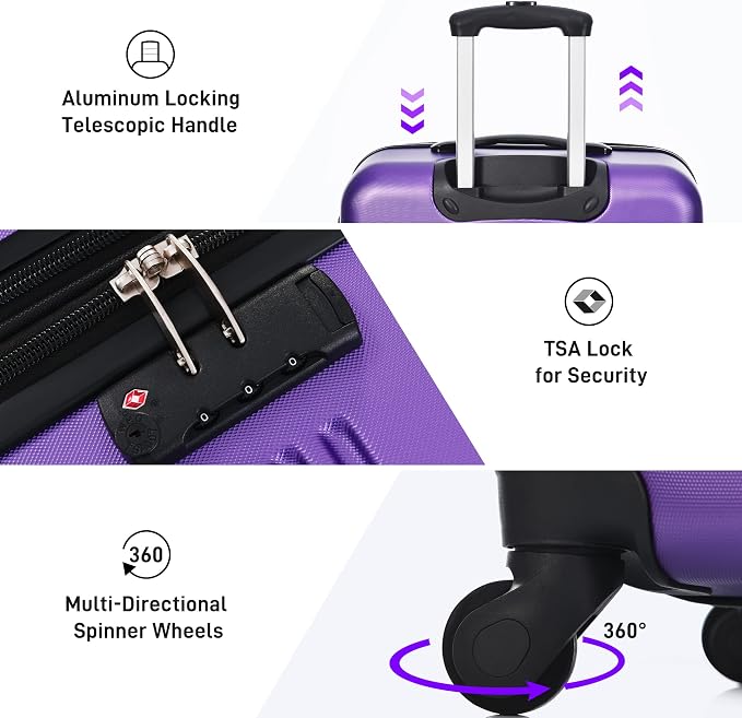 Merax Luggage sets of 13 Piece 16 20 20 28 IN Carry on Luggage Hard Case Purple - Image 3