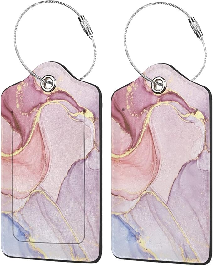 2 Pack Pink Gold Marble Luggage Tags - Image 4