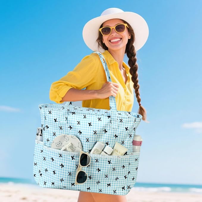 LEDAOU Large Beach Tote Bag Women Waterproof Sandproof Zipper Beach Tote Bag - Image 2