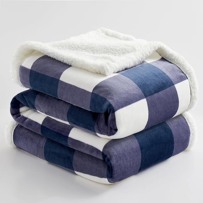 PU MEI Sherpa Blanket Fleece Throw Blanket Full Queen Plaid Thick Bed Blanket - Image 7