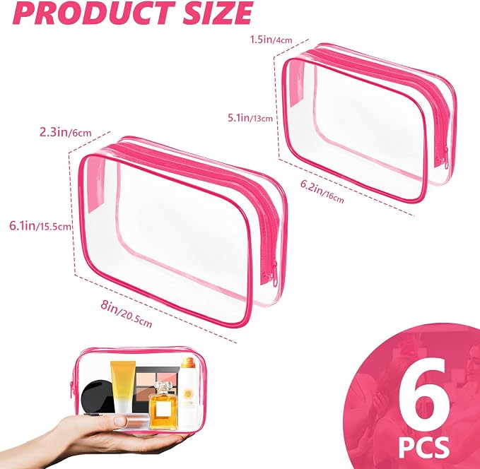 AURUZA 6 Pack Clear Toiletry Bag, Portable Travel Makeup Bags - Image 2
