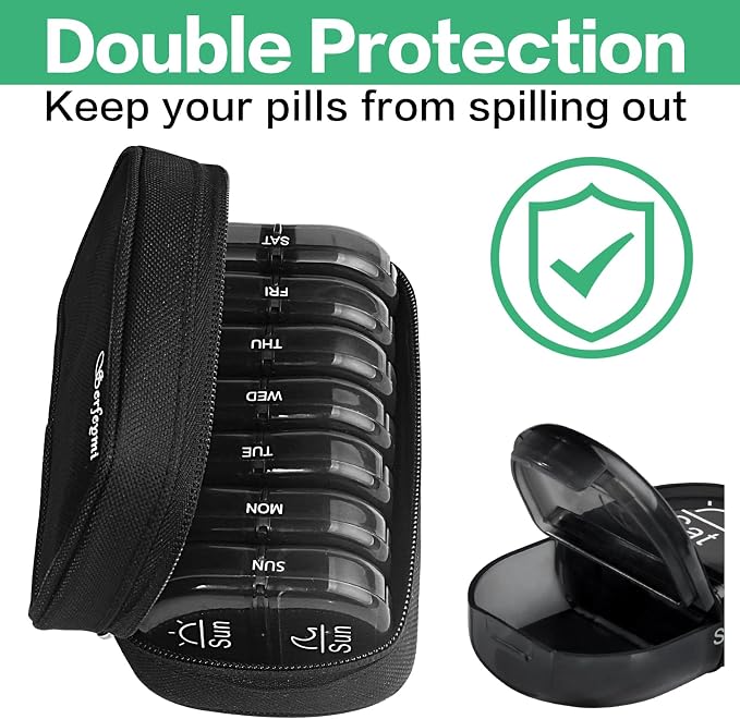 Serfeymi Weekly Travel Pill Organizer 2 Times A Day AM PM Upgraded Black Pill - Image 5