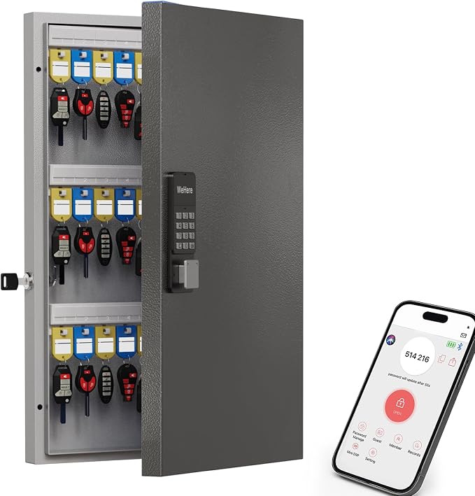 WeHere 72 Key Lock Box Wall Mount, APP Bluetooth/OTP/Wi-Fi/Fixed Code/Key Unlock by WeHereSmartBoxLock