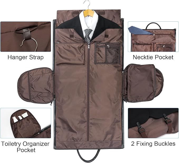 Leather Garment Bag for Travel, Modoker Carry On Suit Carrier Travel Bag - Image 4