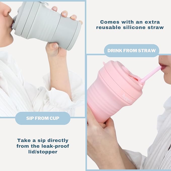 Collapsible Cup with Reusable Straw – 18 Oz, Portable Travel Mug, Leak-Proof - Image 3