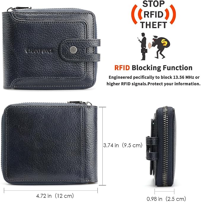 Men's brand buckle driver's license zipper genuine leather wallet, large - Image 2