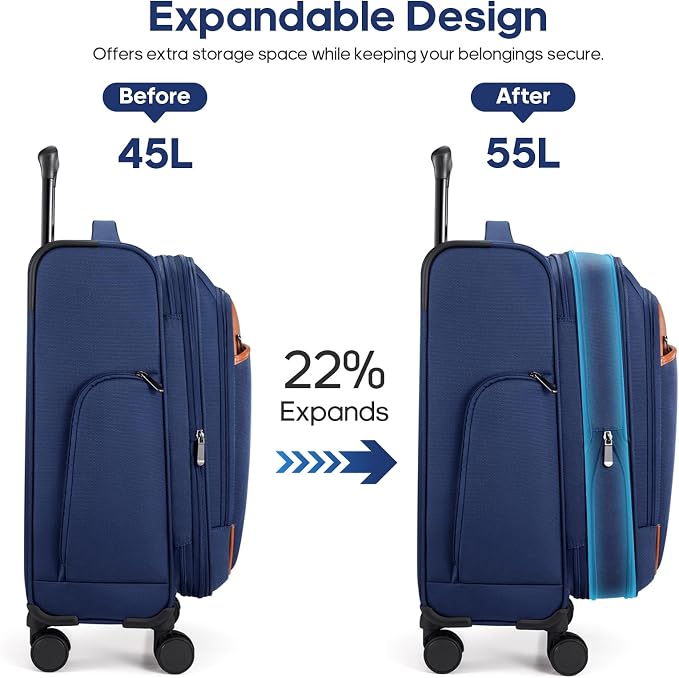UKEIN Softside Expandable Carry On Luggage 22x14x9 Airline Approved, 20 Inch - Image 3