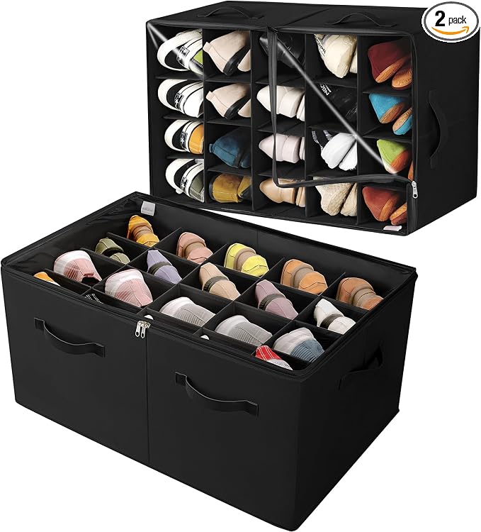 Shoe Organizer for Closet 2 Pack, Foldable Shoe Box by TOPIAHOME