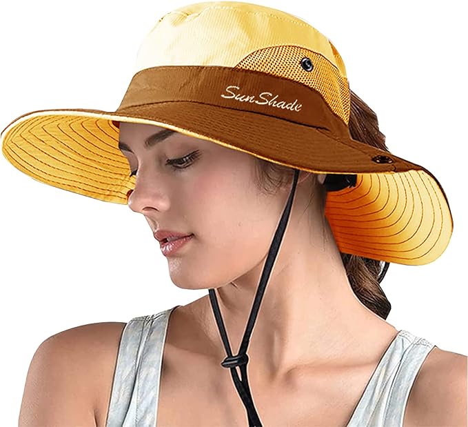ZOORON Women's Ponytail Safari Sun Hat, Wide Brim UV Protection Outdoor Bucket by ZOORON