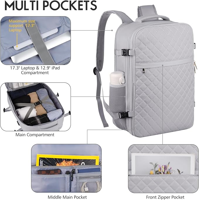 MOMUVO Large Travel Backpack Women, Flight Approved Carry On Backpack, Water - Image 2