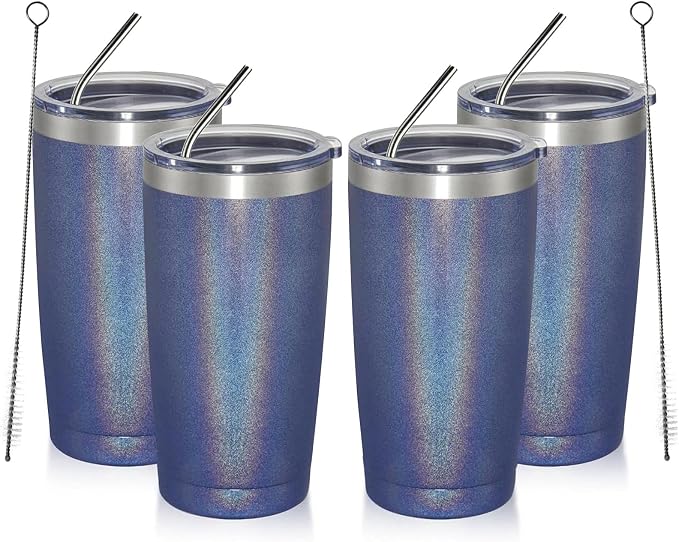 MEWAY 20oz Tumbler 4 Pack Double Wall Vacuum Insulated Travel Glitter Mug Bulk by MEWAY