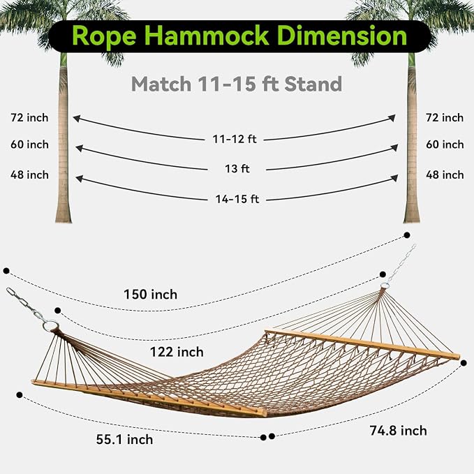 Double Hammock for 2 Person, Handwoven Cotton Rope Hammock - Image 6