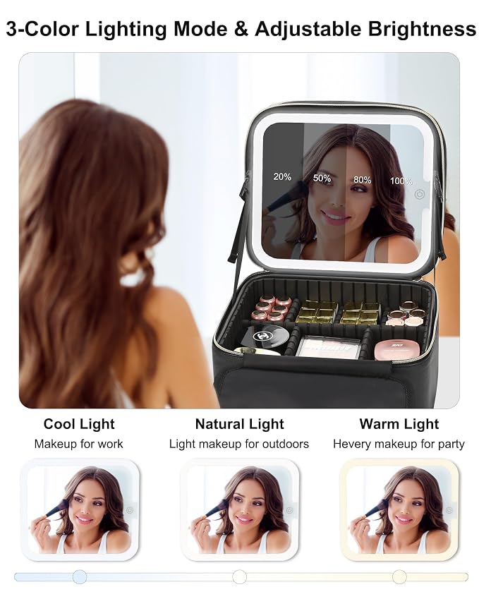 Relavel Makeup Bag with LED Mirror, Small Travel Makeup Case with Rechargeable - Image 4