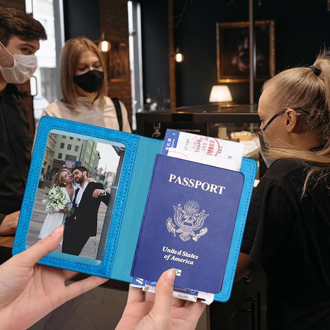 Sky Blue & Red Passport Holder Wallet Cover Case - Image 3