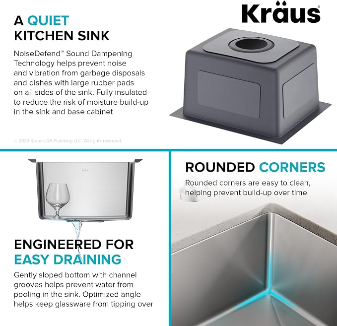 KRAUS Fairlane 15-inch Undermount Single Bowl 18-Gauge Stainless Steel Kitchen - Image 6