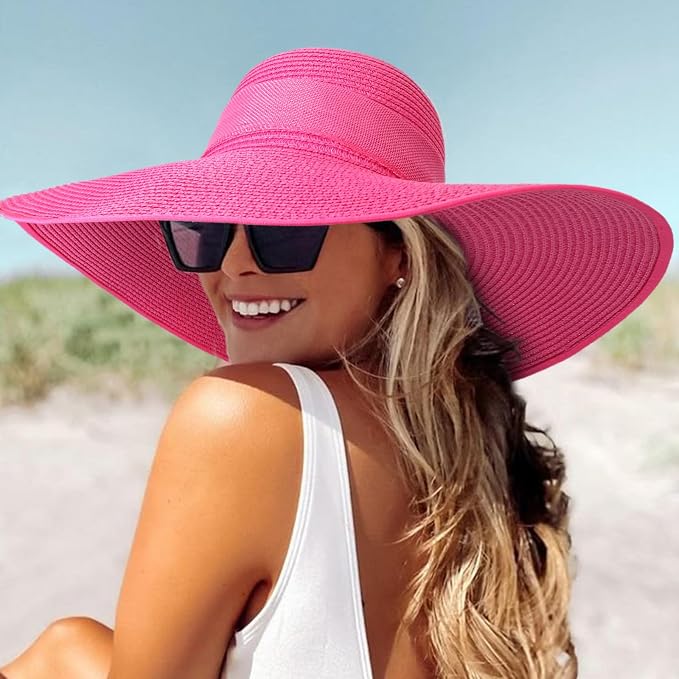 DRESHOW Beach Hats for Women Big Straw Wide Brim Summer Hat Floppy Foldable - Image 2