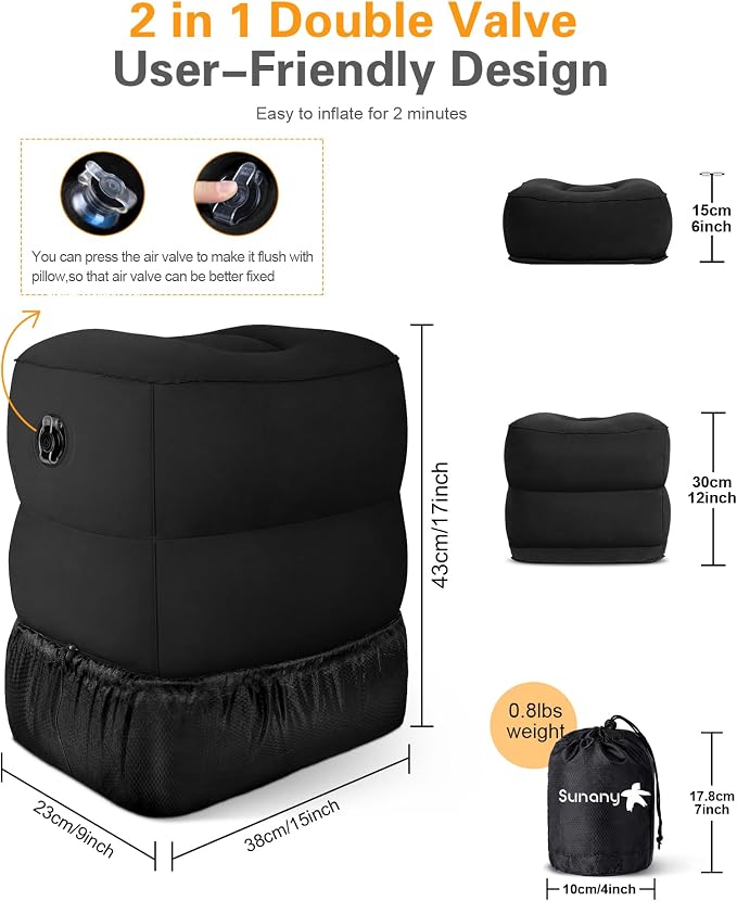 Sunany Inflatable Foot Rest Pillow, Adults Airplane Travel Pillow-Adjustable - Image 4