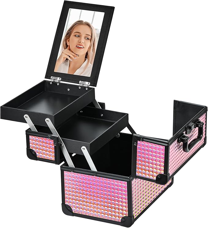 Makeup Case Organizer, Makeup Train Case, Trays Cosmetic Box Portable, - Image 8