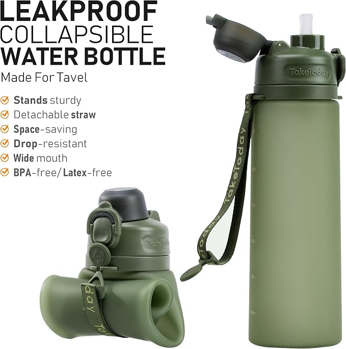 TakeToday Collapsible Water Bottles 20oz, Leak Proof, Foldable Silicone Travel - Image 4