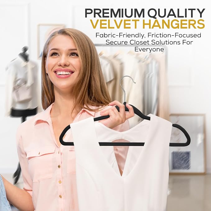 50 Pack New Premium Quality Velvet Hangers Ultra Thin Non Slip Adult Felt Space - Image 5