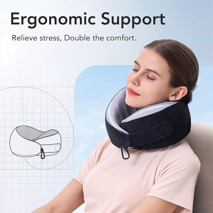 Travel Pillow, 100% Pure Memory Foam Travel Neck Pillow Airplane Neck Support - Image 3