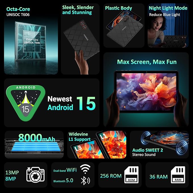 Android Tablet, 2K FHD Display Tablets, 36GB RAM & 256GB ROM, 1TB Expandtion - Image 2