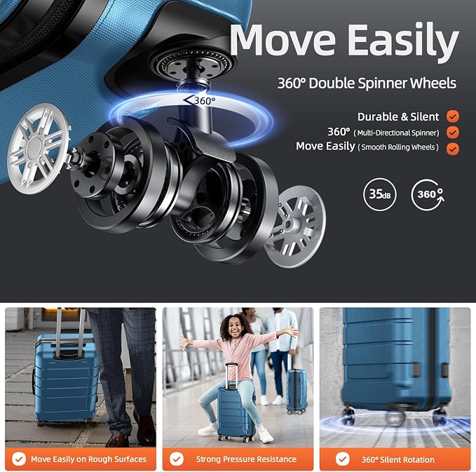 SHOWKOO Luggage Sets Expandable PC+ABS Durable Suitcase Sets Double Wheels TSA - Image 3