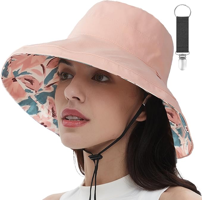 vidsel Womens Sun Hats Wide Brim Reversible Bucket Cotton Hat Packable Summer by vidsel