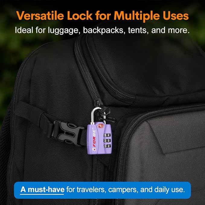 Forge Luggage Locks TSA Approved 2 Pack Purple, Small Combination Lock - Image 5