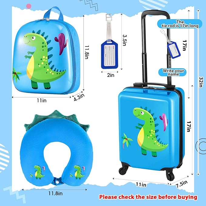 Sanwuta 4 Pcs Kids Luggage Set Kids Backpack Travel Rolling Suitcase - Image 2
