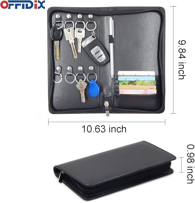 OFFIDIX PU Leather Portable Key Cabinet, 8-Key Hooks Portable Zippered Key Case - Image 3