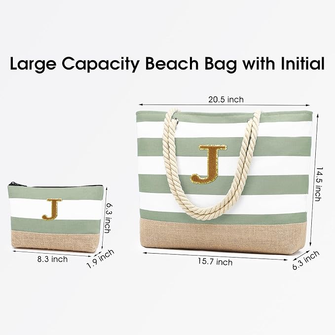 Becokan Beach Bag Initial Beach Tote - Image 3