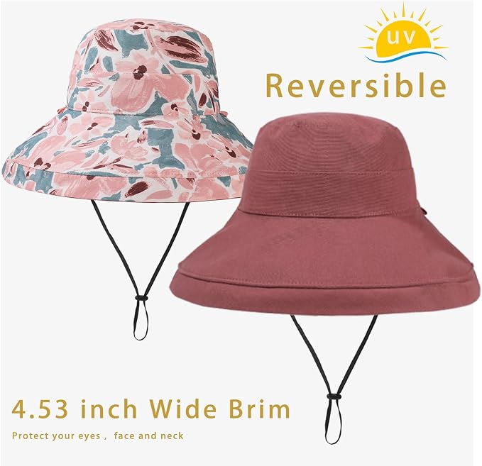 vidsel Womens Sun Hats Wide Brim Reversible Bucket Cotton Hat Packable Summer - Image 6